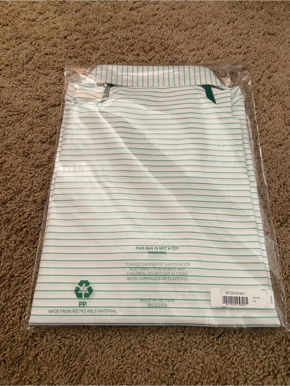 Official Masters Tech Men's White & Green Striped Polo Shirt Sz L - 2026 - Picture 5 of 5